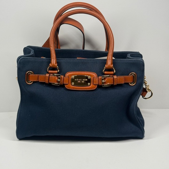 Michael Kors Handbags - Michael Kors Hamilton Satchel Blue Canvas Medium Magnetic Snap Shoulder Bag